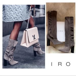 New! IRO Cidravol Slouchy knee high Boots. Ruffle Suede Heeled Boots